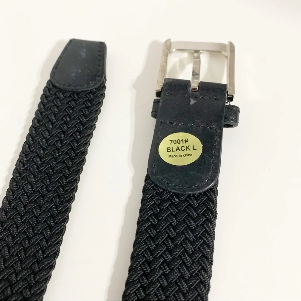 Unbranded Woven Stretch Herringbone Elastic Belt Silver Tone Hardwa Faux Leather